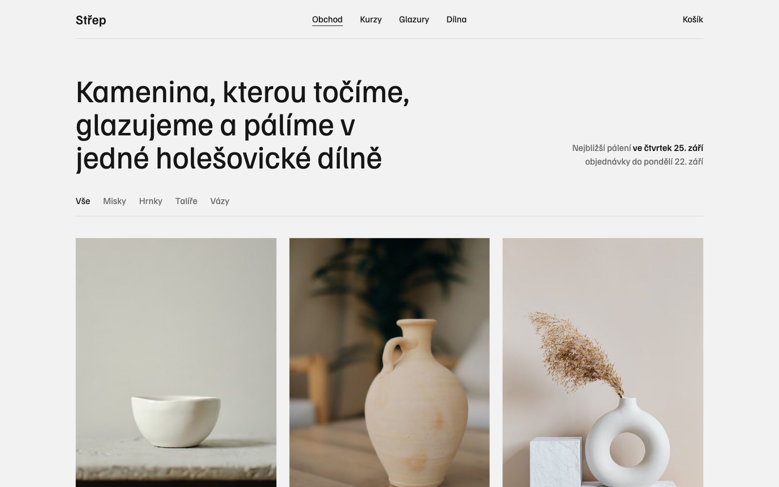 Střep: online shop for a ceramics studio